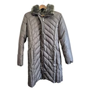 Michael Kors Down Puffer Coat Womens S Gray Faux Fur Collar Longline Winter‎